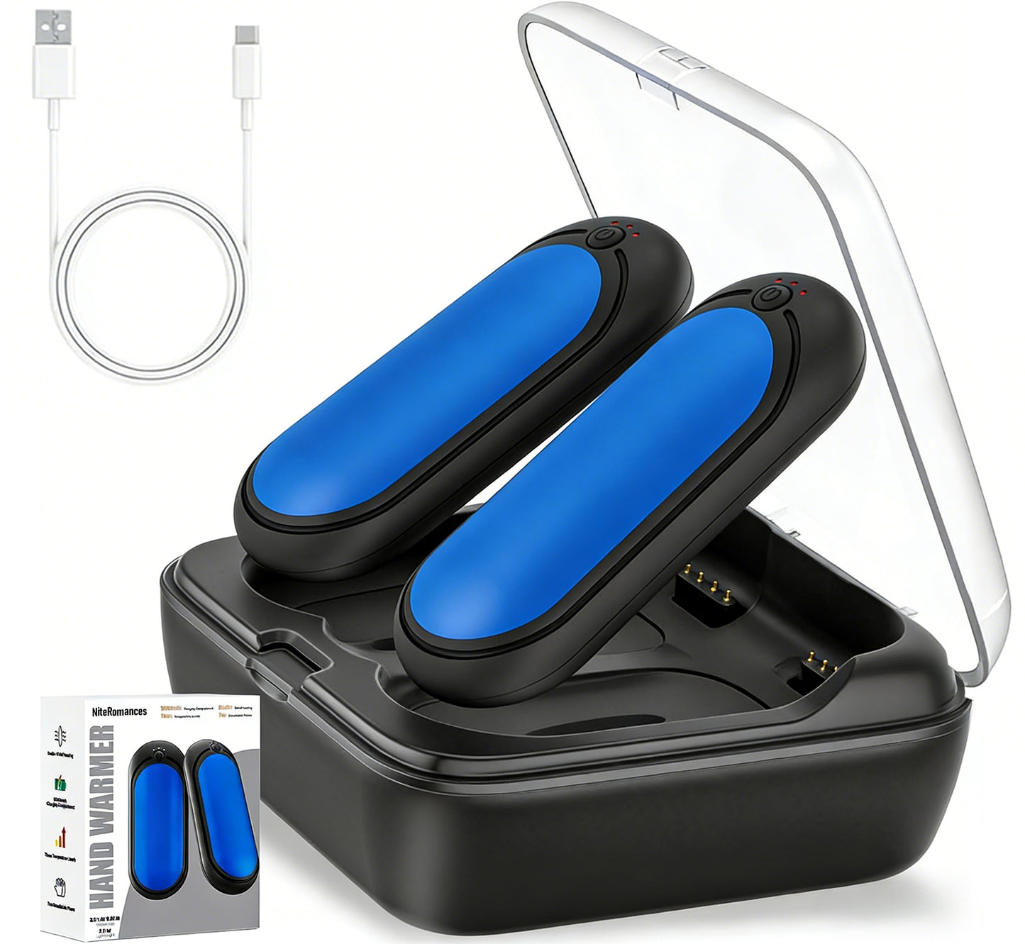 NiteRomances Hand Warmers Rechargeable 2 Packs with 10000 mAh Charging Box
