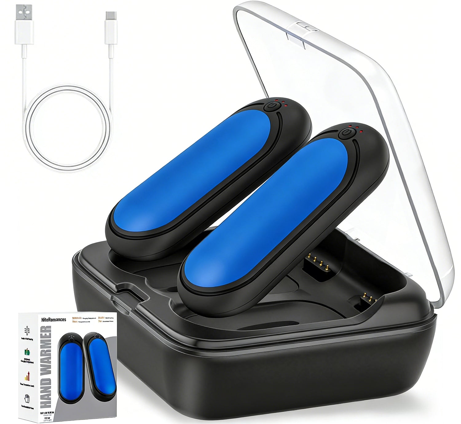 NiteRomances Hand Warmers Rechargeable 2 Packs with 10000 mAh Charging Box