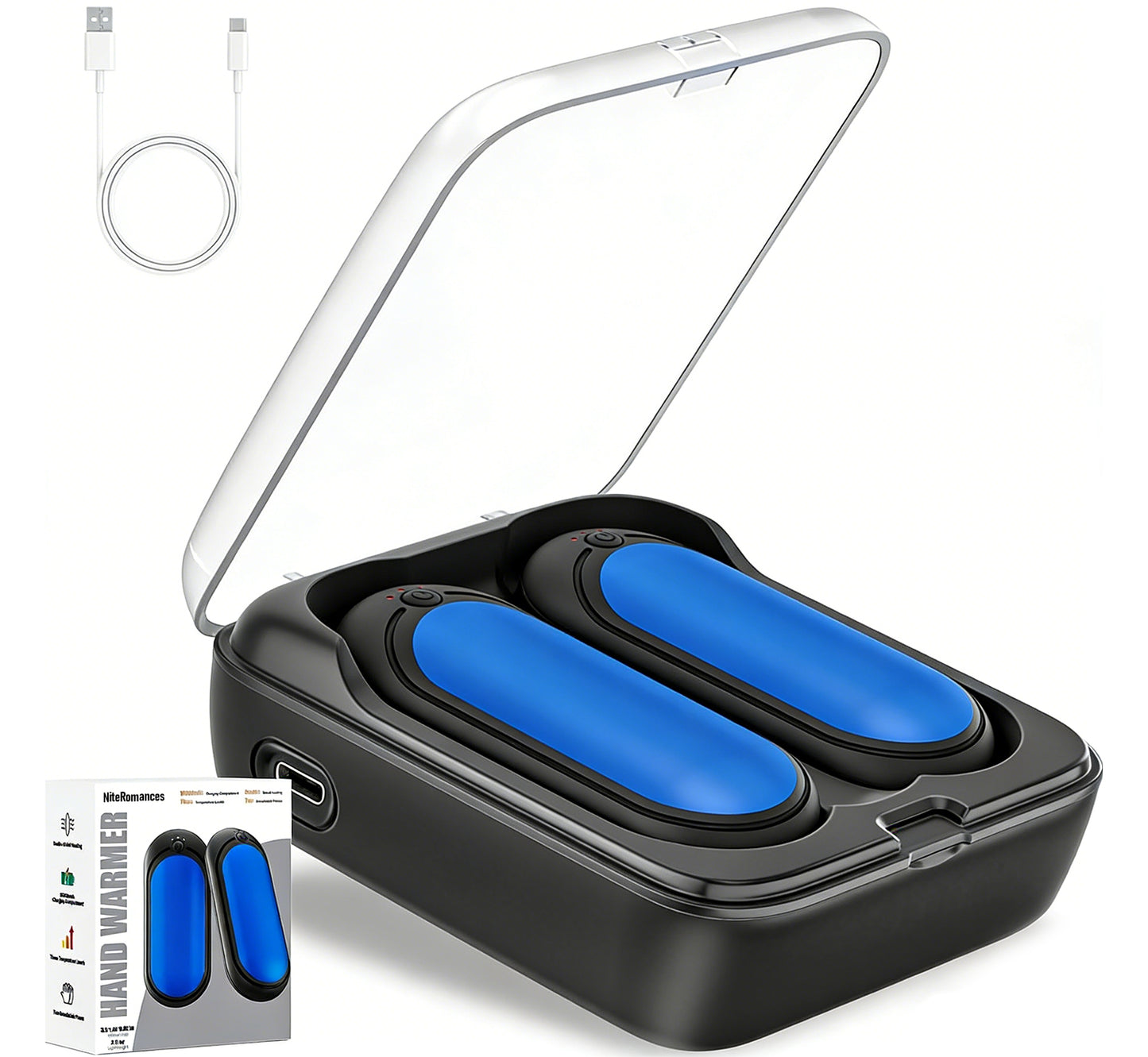 NiteRomances Hand Warmers Rechargeable 2 Packs with 10000 mAh Charging Box